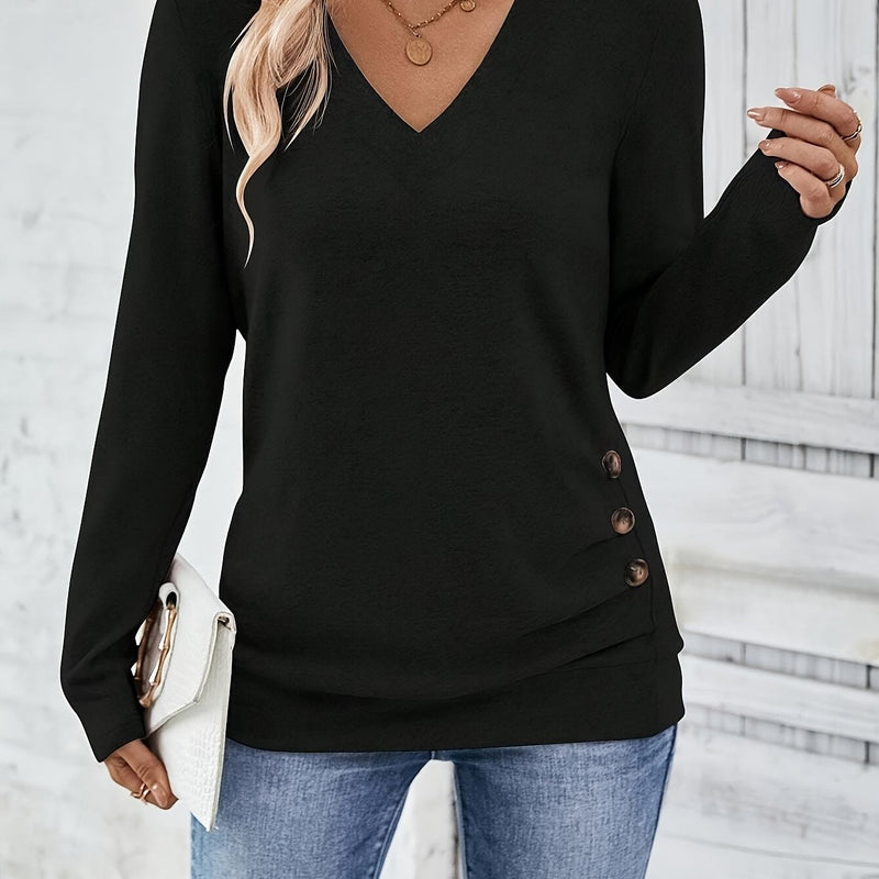 Zelda Cotton-Feel V-Neck T-Shirt in Black, view 2
