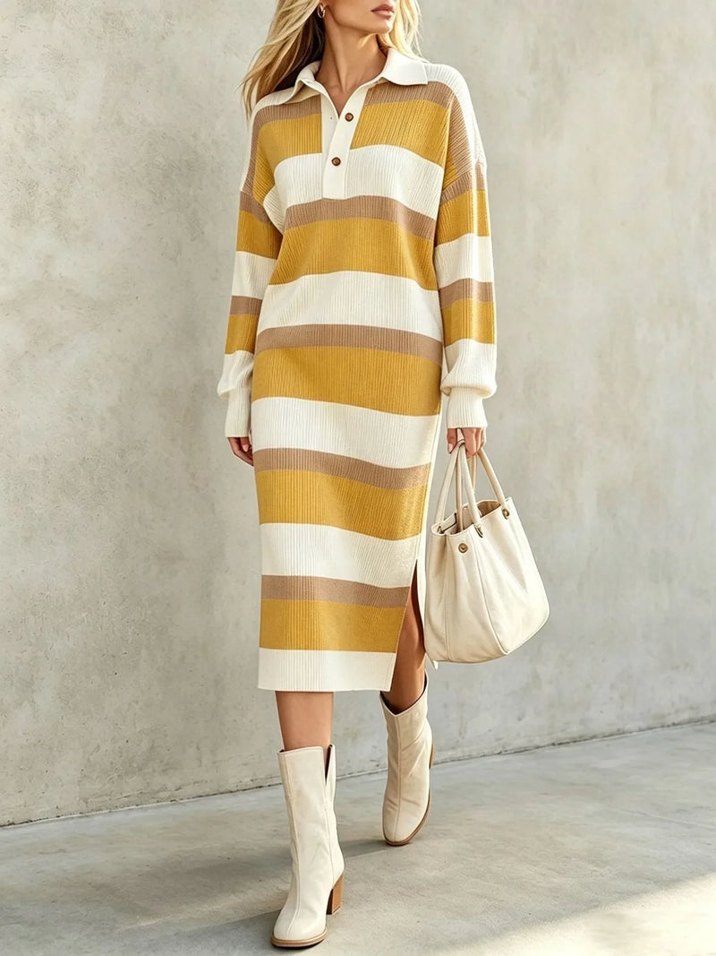 Yolanda Striped Polo Midi Dress in Yellow, view 5