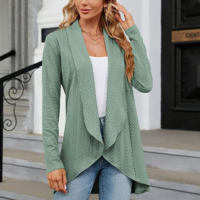 Clara Relaxed Fit Open-Front Draped Cardigan in Mint Green, view 3