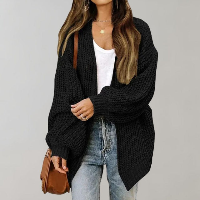 Daisy Relaxed Fit Open-Front Cardigan in Black, view 1