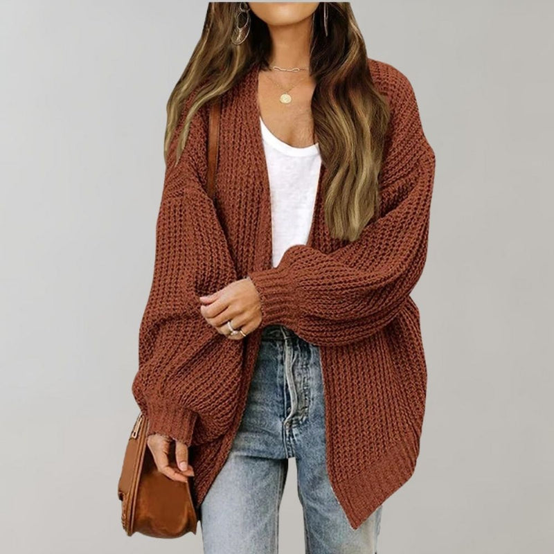 Daisy Relaxed Fit Open-Front Cardigan in Coffee, view 2