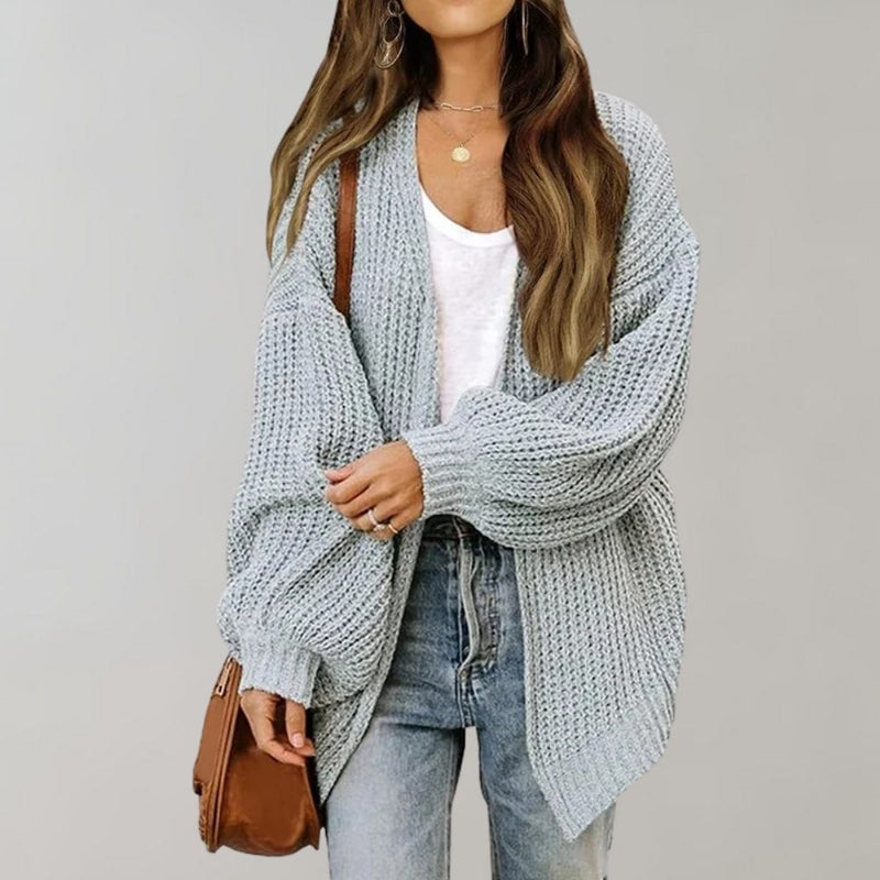 Daisy Relaxed Fit Open-Front Cardigan in Gray, view 3