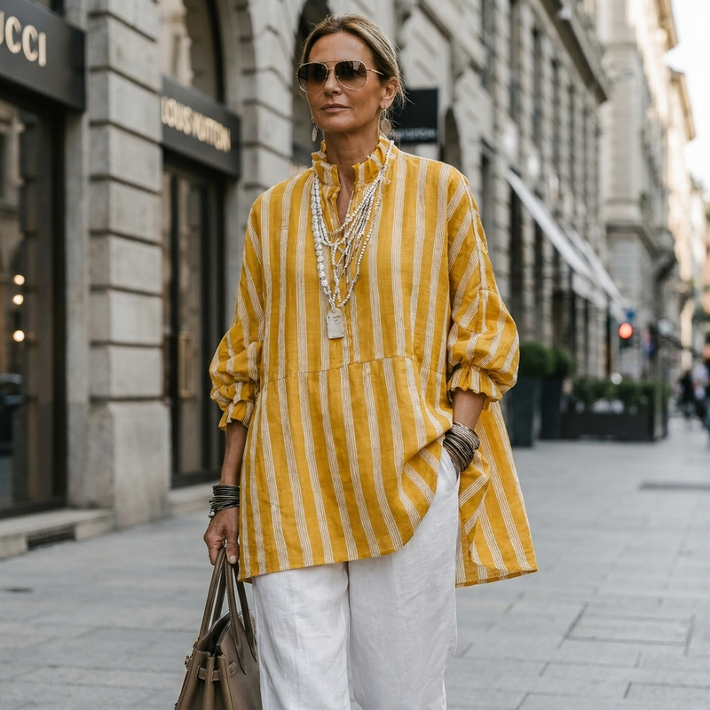 Marisol Ruffle Neck Blouse in Yellow, view 2