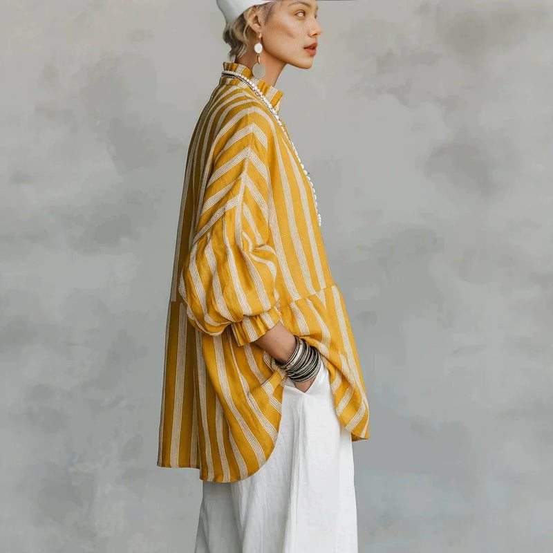 Marisol Ruffle Neck Blouse in Yellow, view 3