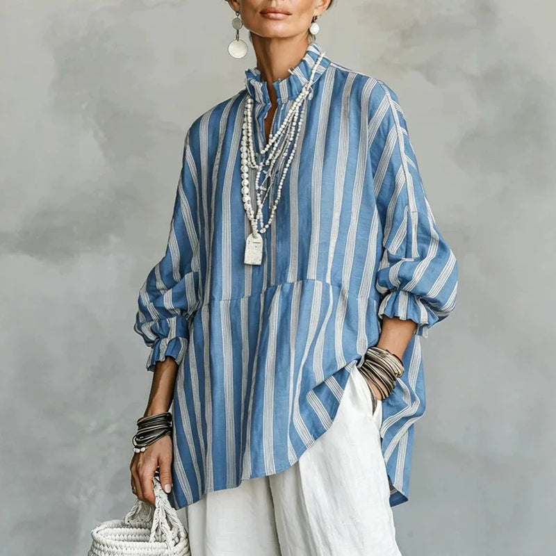 Marisol Ruffle Neck Blouse in Light Blue, view 5