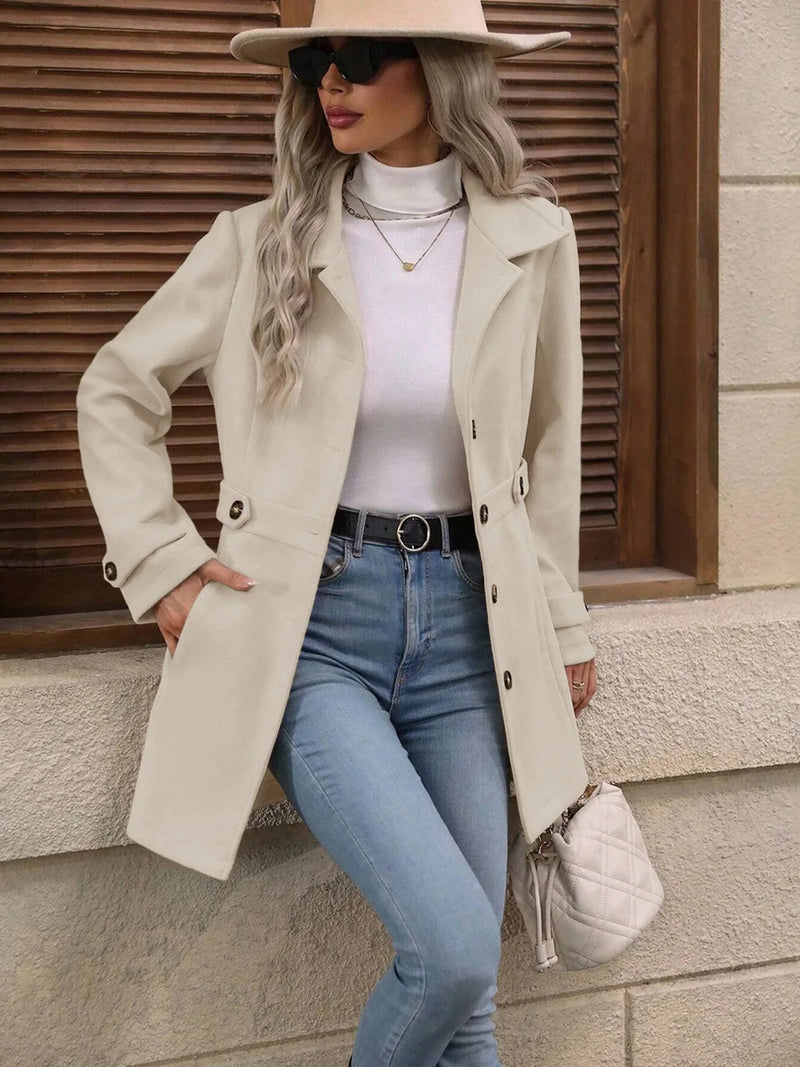 Grace Tailored Wool-Look Coat in Light Beige, view 3