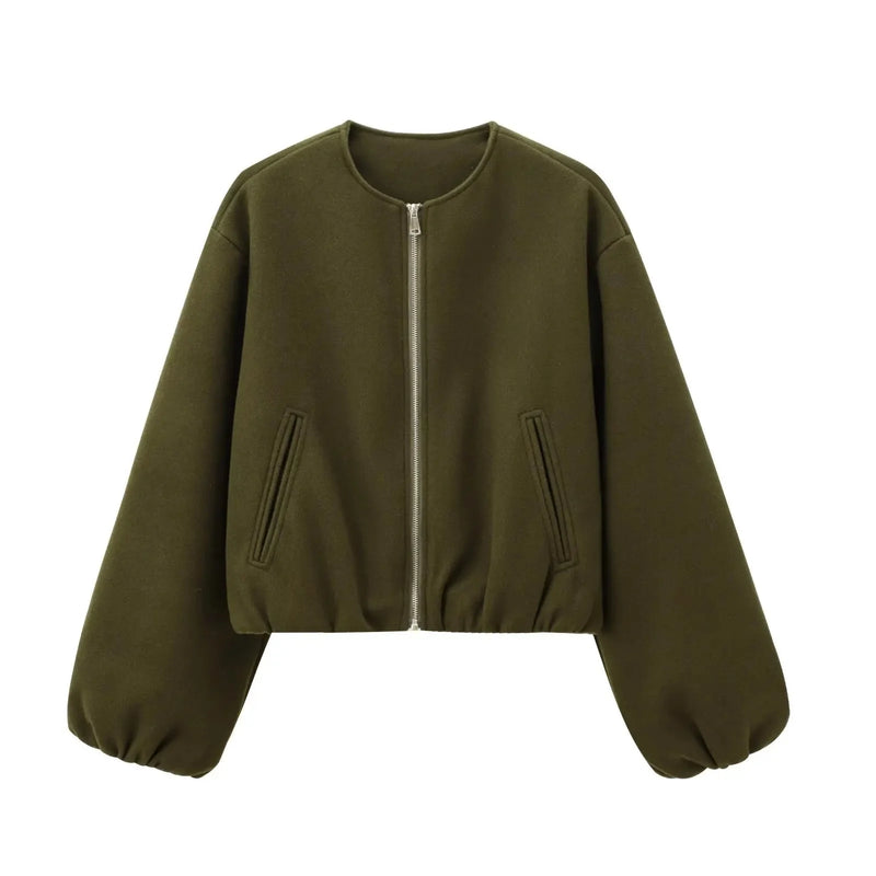 Hazel Lightweight Bomber Jacket in Army Green, view 10