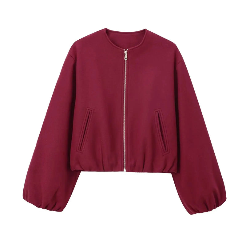 Hazel Lightweight Bomber Jacket in Wine Red, view 8