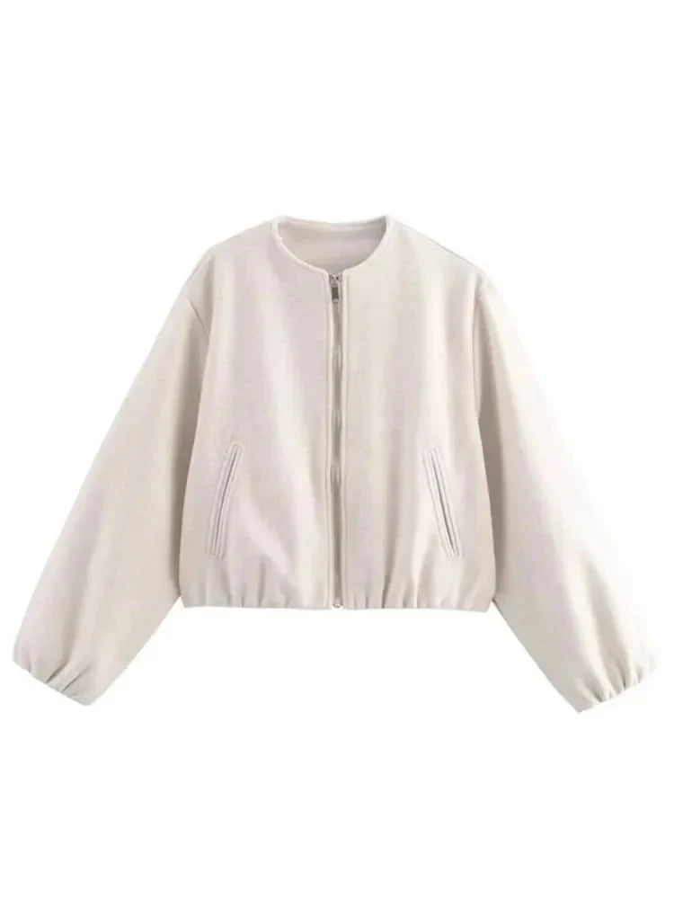 Hazel Lightweight Bomber Jacket in Beige, view 9