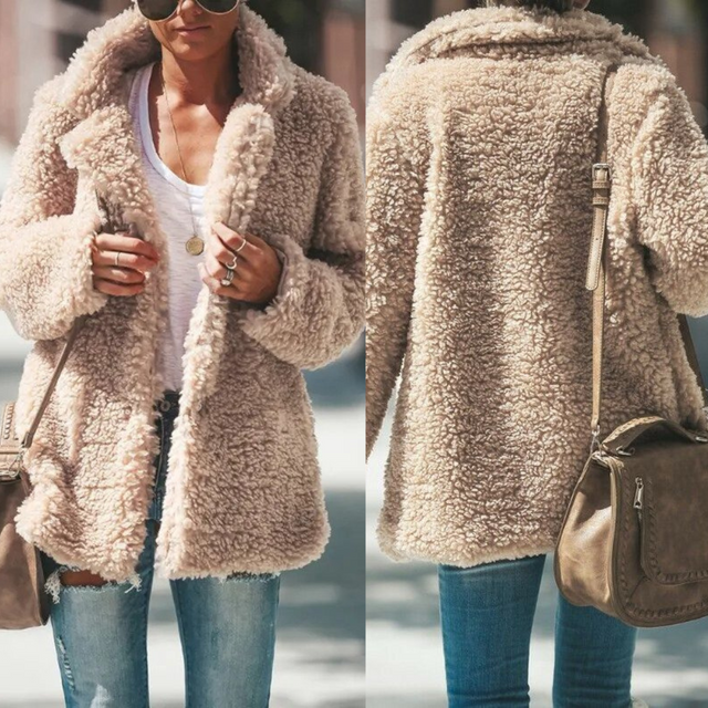 Elena Relaxed Fit Faux Fur Coat in Beige, view 1