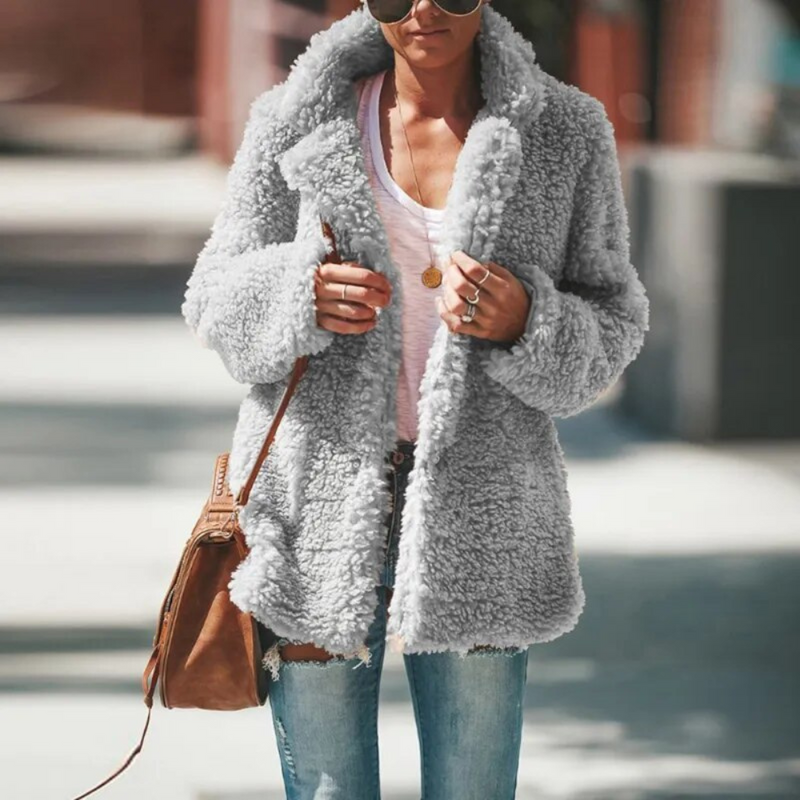 Elena Relaxed Fit Faux Fur Coat in Grey, view 2