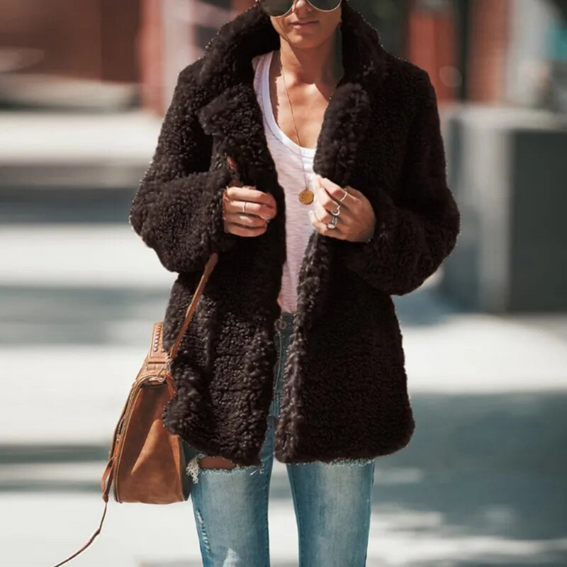 Elena Relaxed Fit Faux Fur Coat in Coffee, view 3