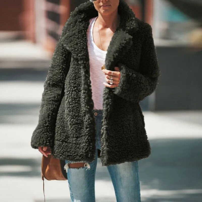 Elena Relaxed Fit Faux Fur Coat in Green, view 6