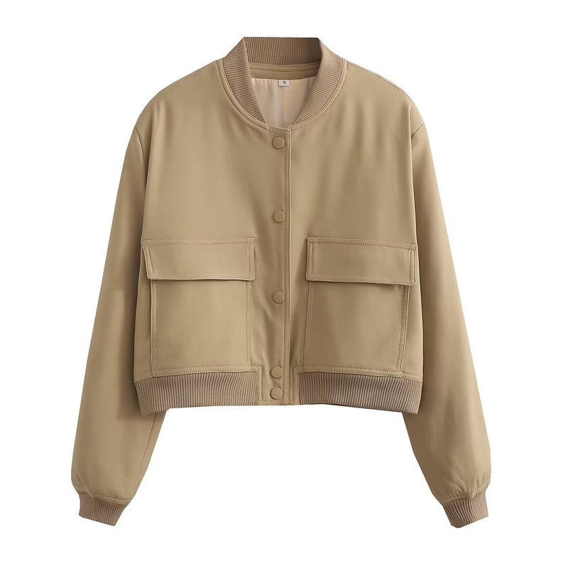 Chloe Tailored Cropped Bomber Jacket in Latte, view 10