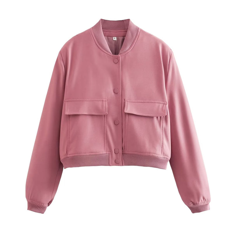 Chloe Tailored Cropped Bomber Jacket in Blush Pink, view 9