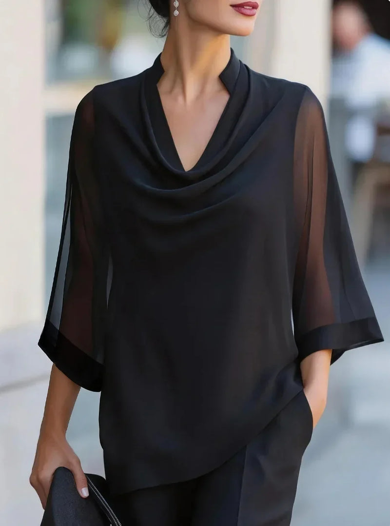 Tatiana Draped Chiffon Blouse in Black, view 6