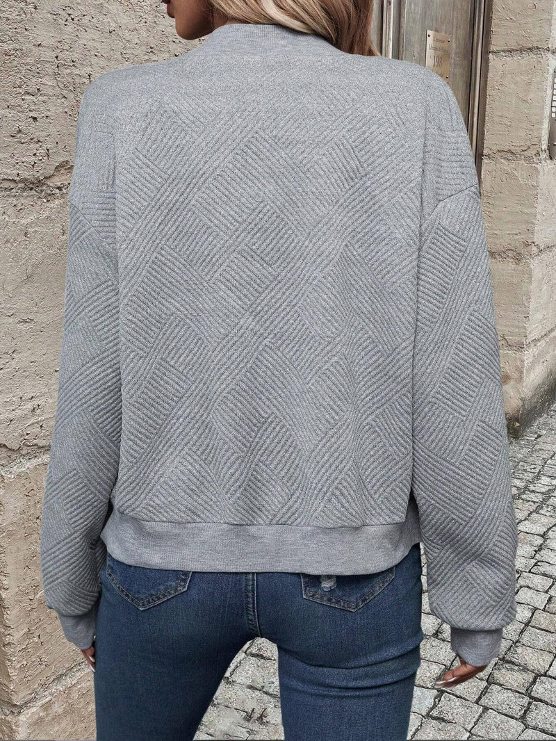 Ava Lightweight Textured Zip-Up Bomber Jacket in Grey, view 3