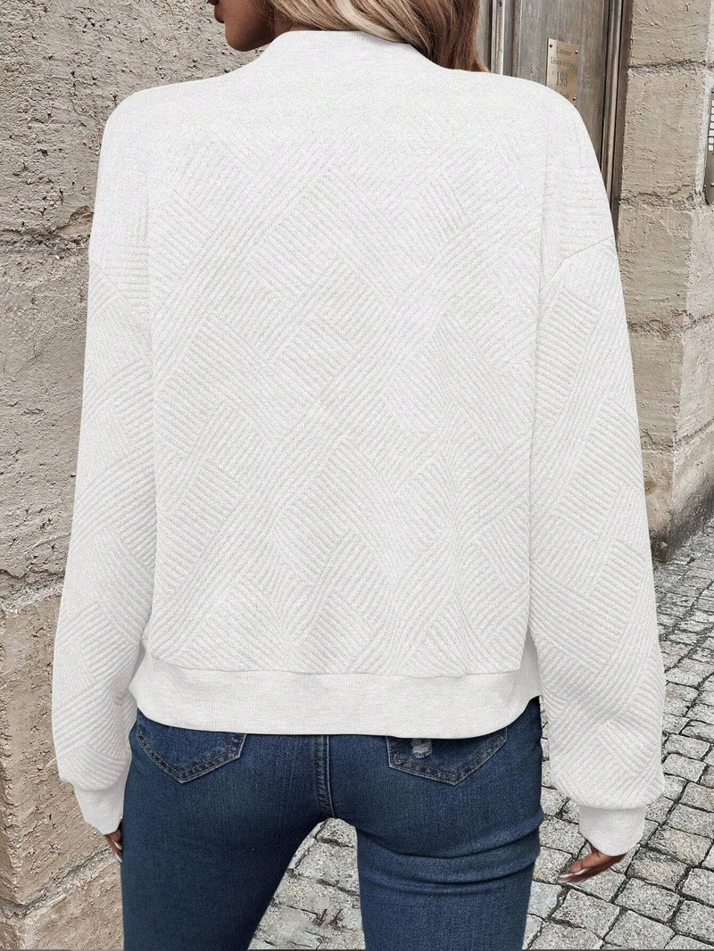 Ava Lightweight Textured Zip-Up Bomber Jacket in White, view 4
