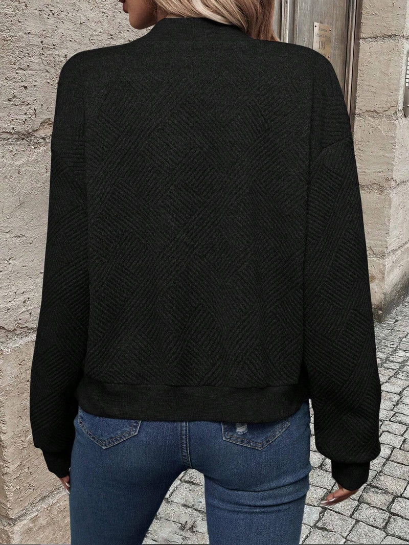 Ava Lightweight Textured Zip-Up Bomber Jacket in Black, view 6