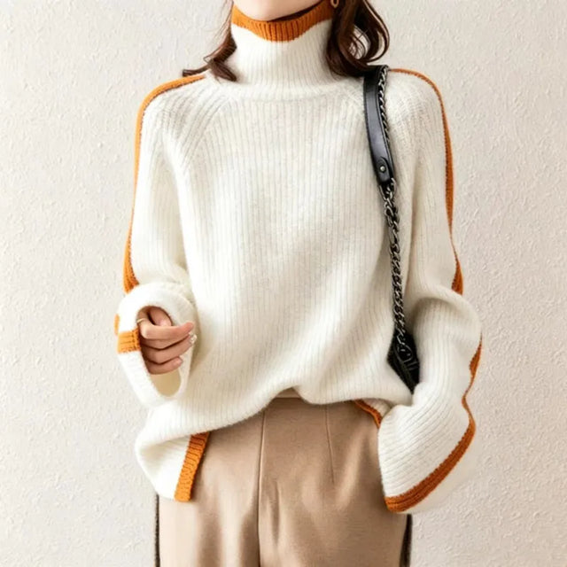 Laila Contrast-Trim Sweater in White, view 1