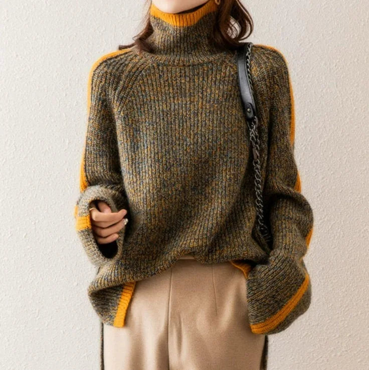Laila Contrast-Trim Sweater in Khaki, view 2