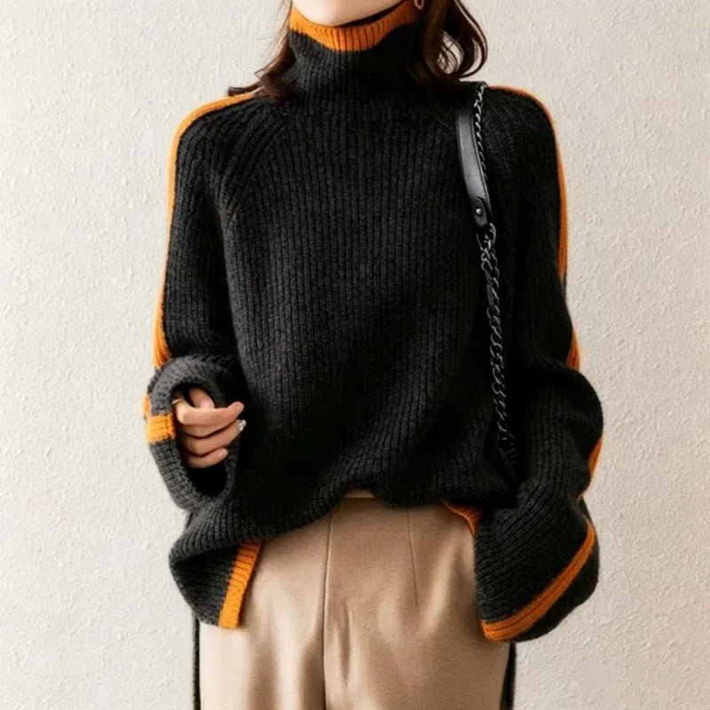 Laila Contrast-Trim Sweater in Black, view 3