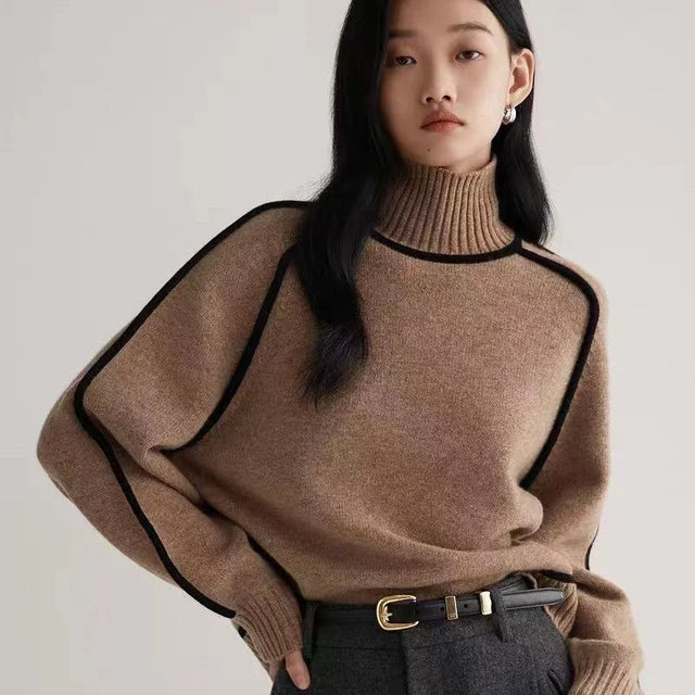 Margaux Wool-Look Turtleneck Sweater in Brown, view 1
