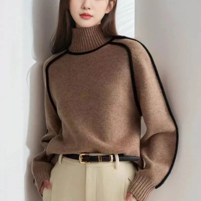 Margaux Wool-Look Turtleneck Sweater in Brown, view 2