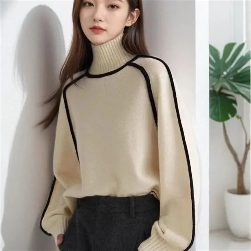 Margaux Wool-Look Turtleneck Sweater in Off White, view 4