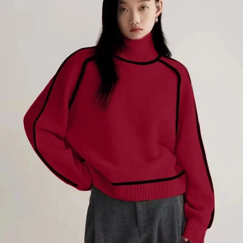 Margaux Wool-Look Turtleneck Sweater in Red, view 5
