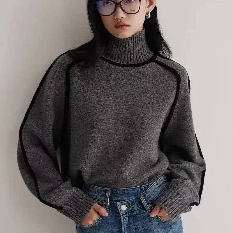 Margaux Wool-Look Turtleneck Sweater in Gray, view 7