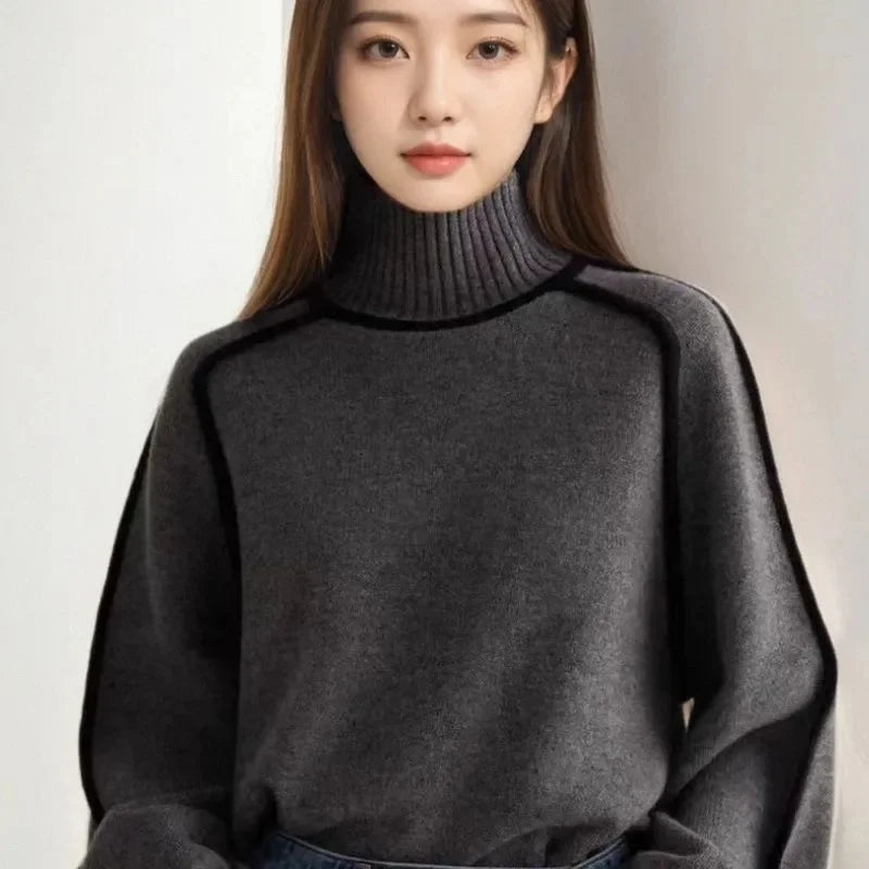 Margaux Wool-Look Turtleneck Sweater in Gray, view 8