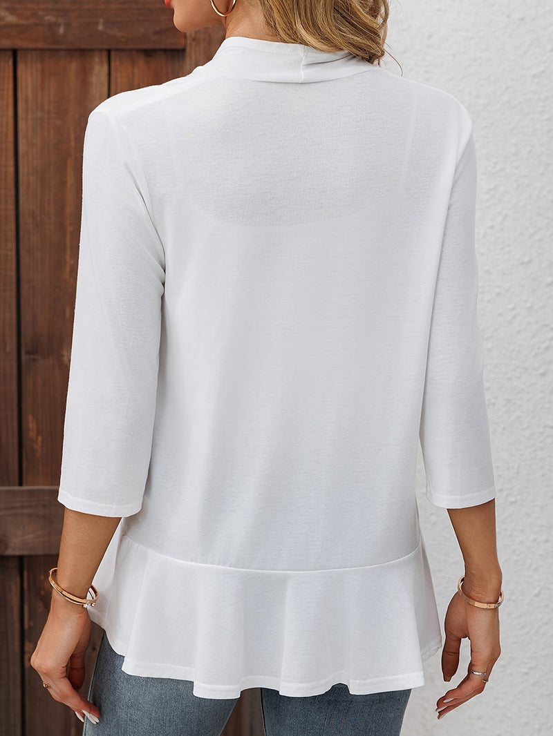 Alice Relaxed Fit Open-Front Ruffle-Hem Cardigan in White, view 3