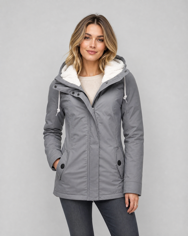 Bella Lightweight Waterproof Hooded Rain Jacket in Grey, view 1
