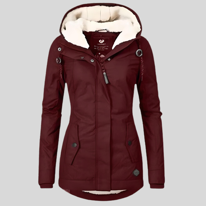Bella Lightweight Waterproof Hooded Rain Jacket in Burgundy, view 10