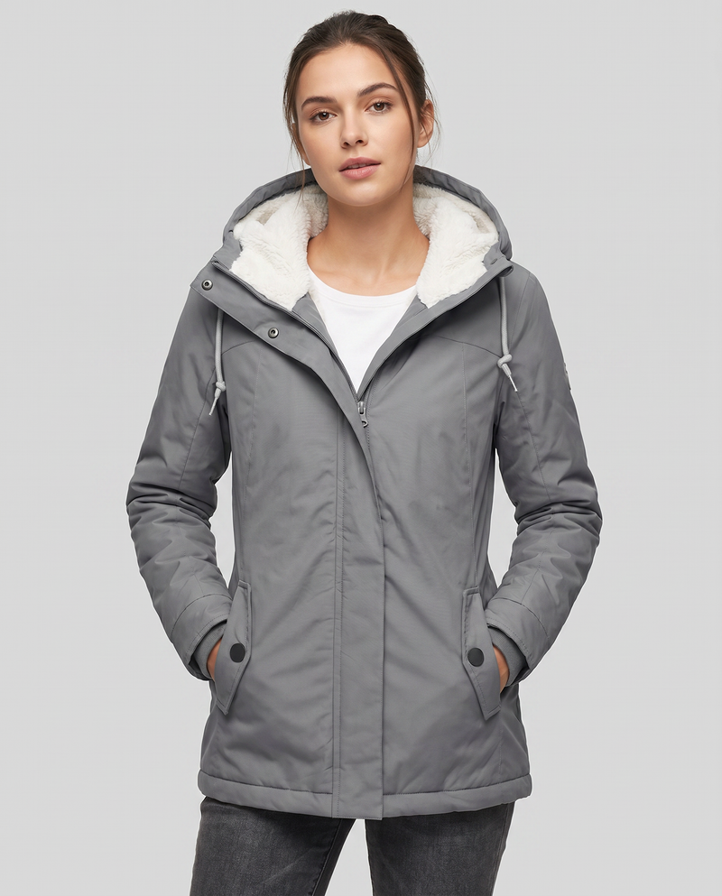 Bella Lightweight Waterproof Hooded Rain Jacket in Grey, view 3