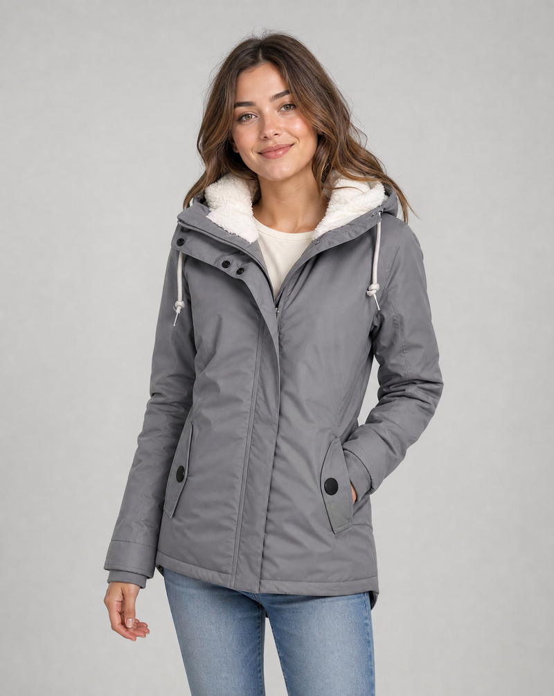 Bella Lightweight Waterproof Hooded Rain Jacket in Grey, view 4
