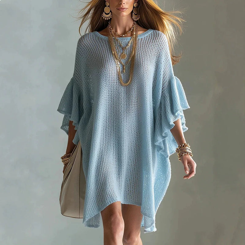 Kira Loose Knit Coverup in Light Blue, view 2