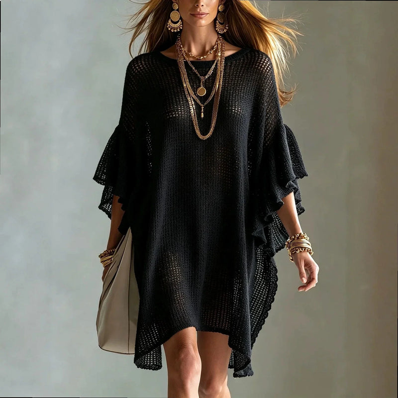 Kira Loose Knit Coverup in Black, view 3