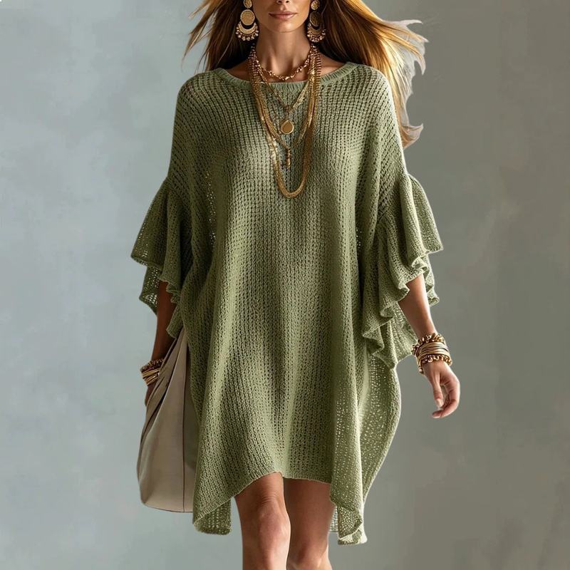 Kira Loose Knit Coverup in Olive Green, view 5