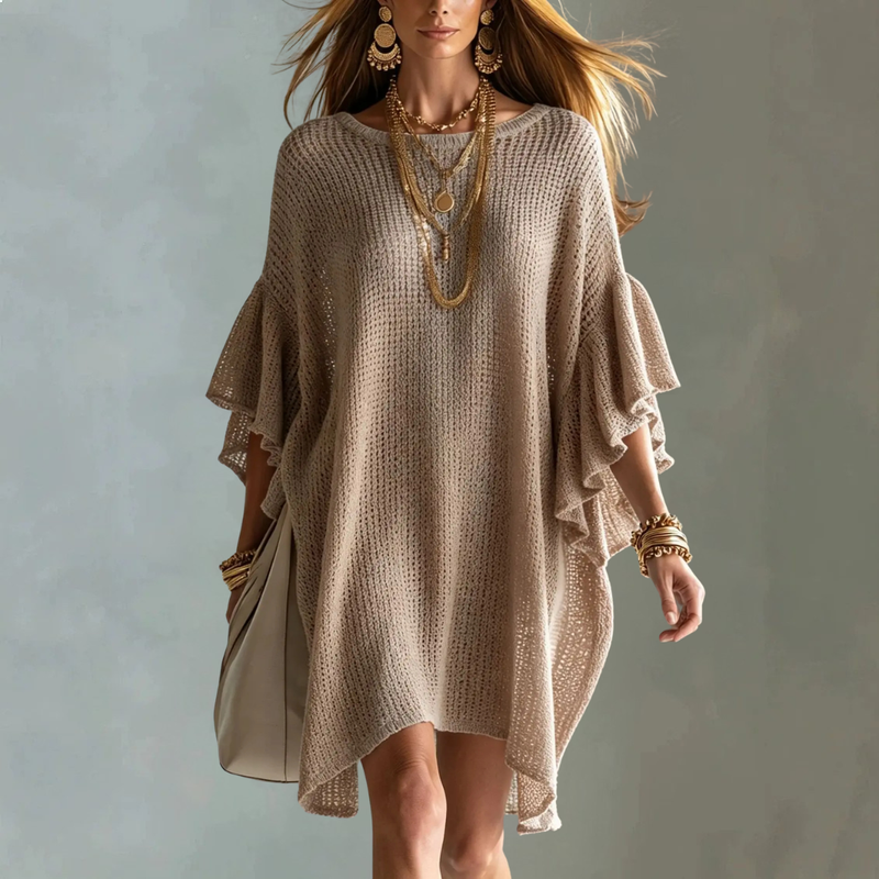 Kira Loose Knit Coverup in Khaki, view 6