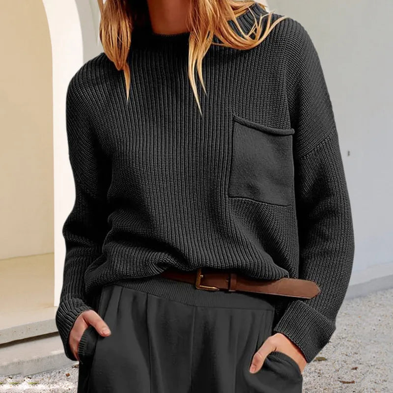 Amara Ribbed Knit Sweater in Black, view 4