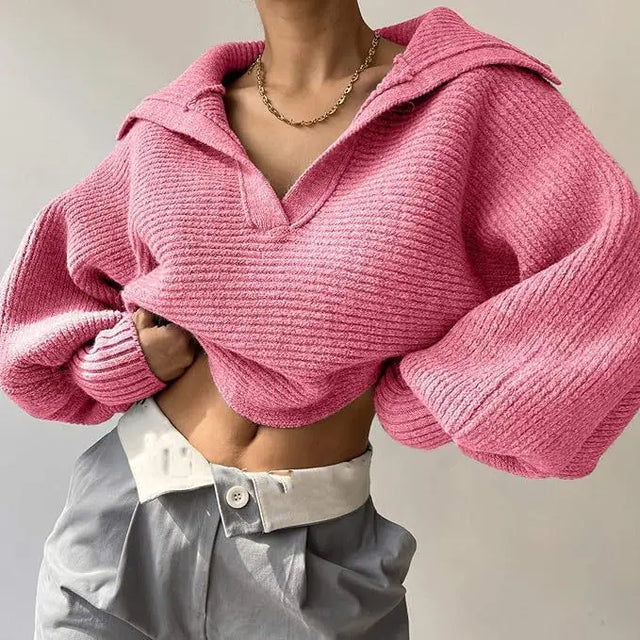 Gemma Hooded Ribbed Knit Sweater in Pink, view 1