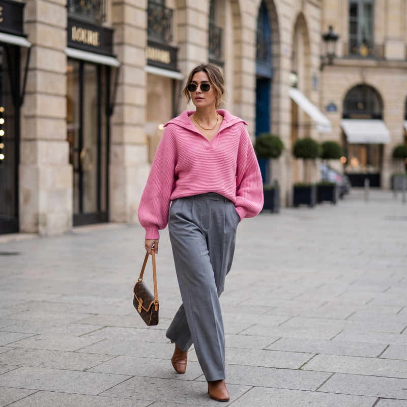 Gemma Hooded Ribbed Knit Sweater in Pink, view 3