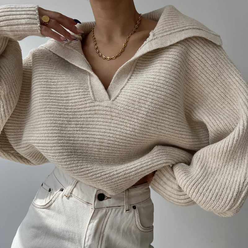 Gemma Hooded Ribbed Knit Sweater in White, view 5