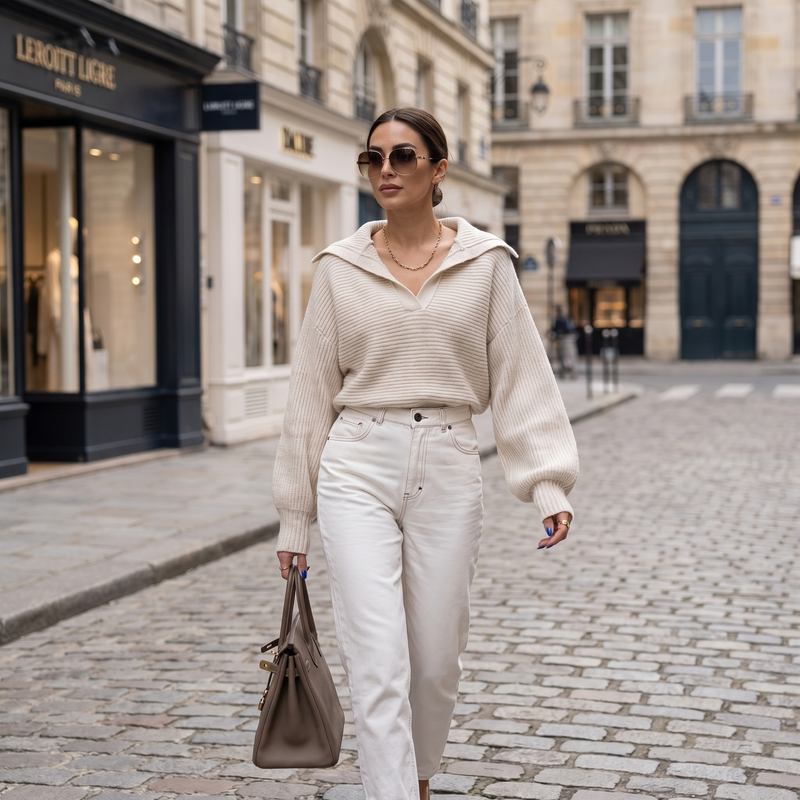 Gemma Hooded Ribbed Knit Sweater in Apricot, view 6