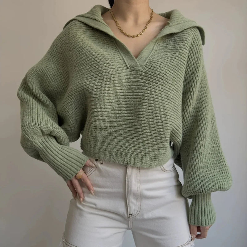 Gemma Hooded Ribbed Knit Sweater in Green, view 9