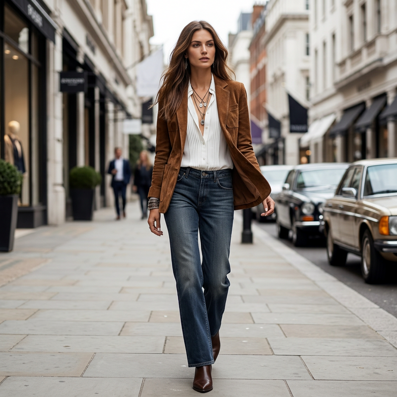 Iris Faux Suede Single-Breasted Blazer in Dark Brown, view 5