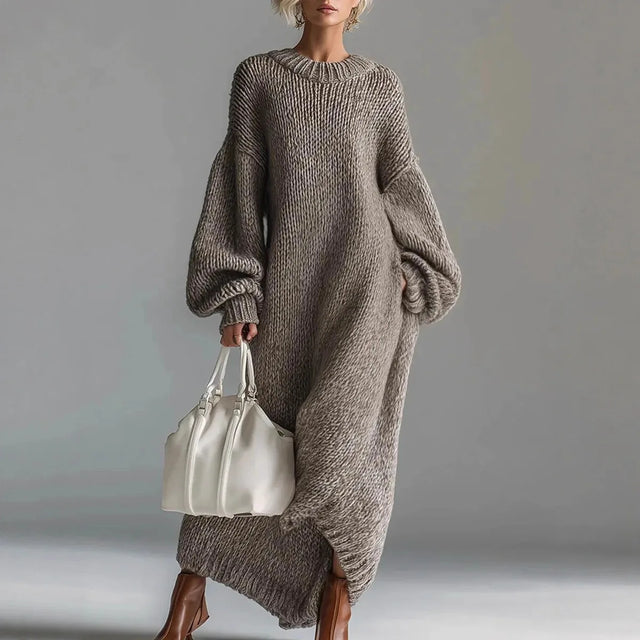 Ximena Chunky Wool-Look Knit Sweater Dress in Gray, view 1