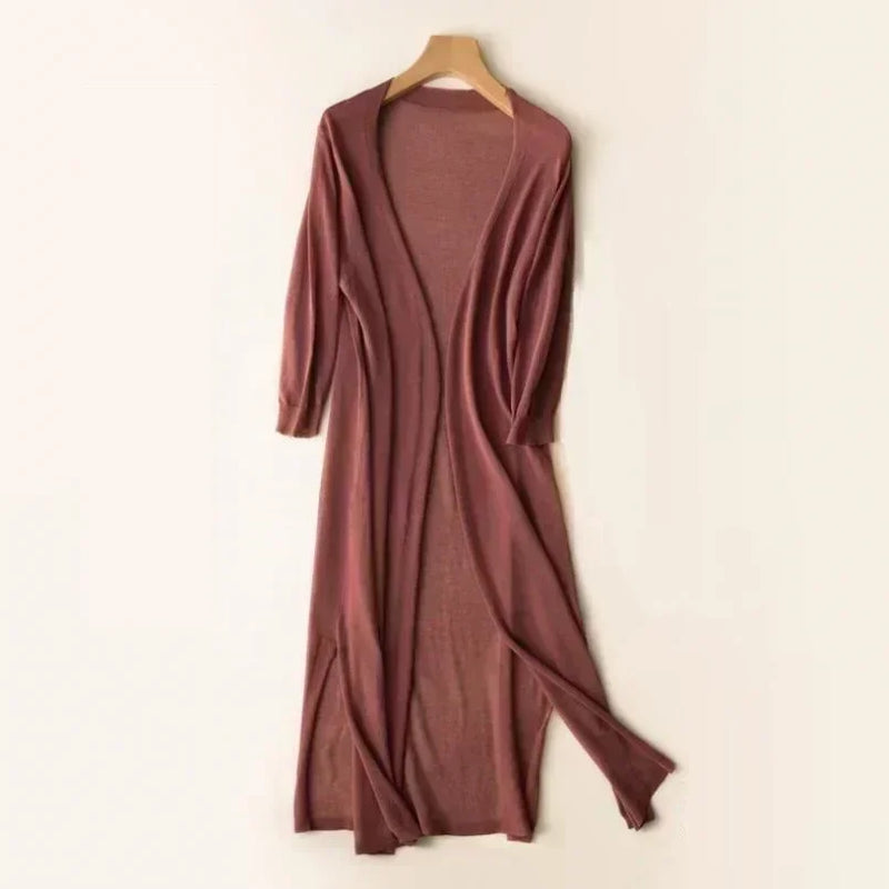Fiona Longline Knit Cardigan in Coffee, view 10